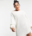 In The Style Plus X Jac Jossa Sweater Dress With Off-shoulder Neckline In Cream-white
