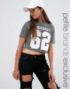 Noisy May Petite Metallic Motif Crop T-shirt - Gray