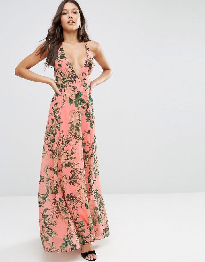 Asos Deep Plunge Cami Maxi Dress In Floral - Multi