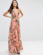 Asos Deep Plunge Cami Maxi Dress In Floral - Multi