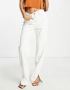 Rebellious Fashion Straight Leg Side Split Jeans In White