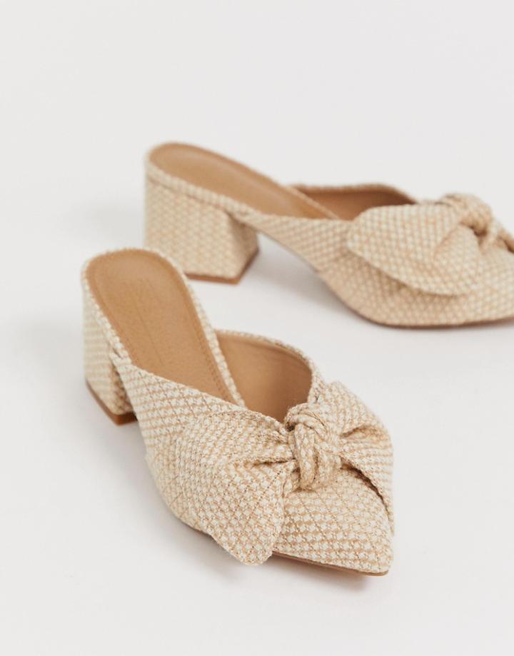 Asos Design Santos Bow Kitten Heel Mules-beige