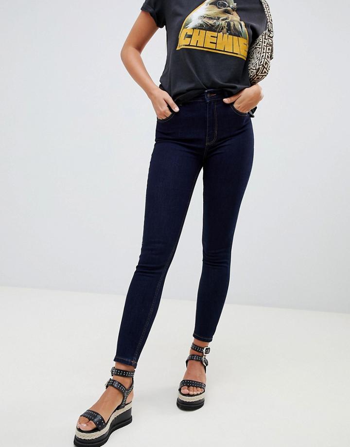 Bershka High Waist Skinny Jean In Blue - Blue