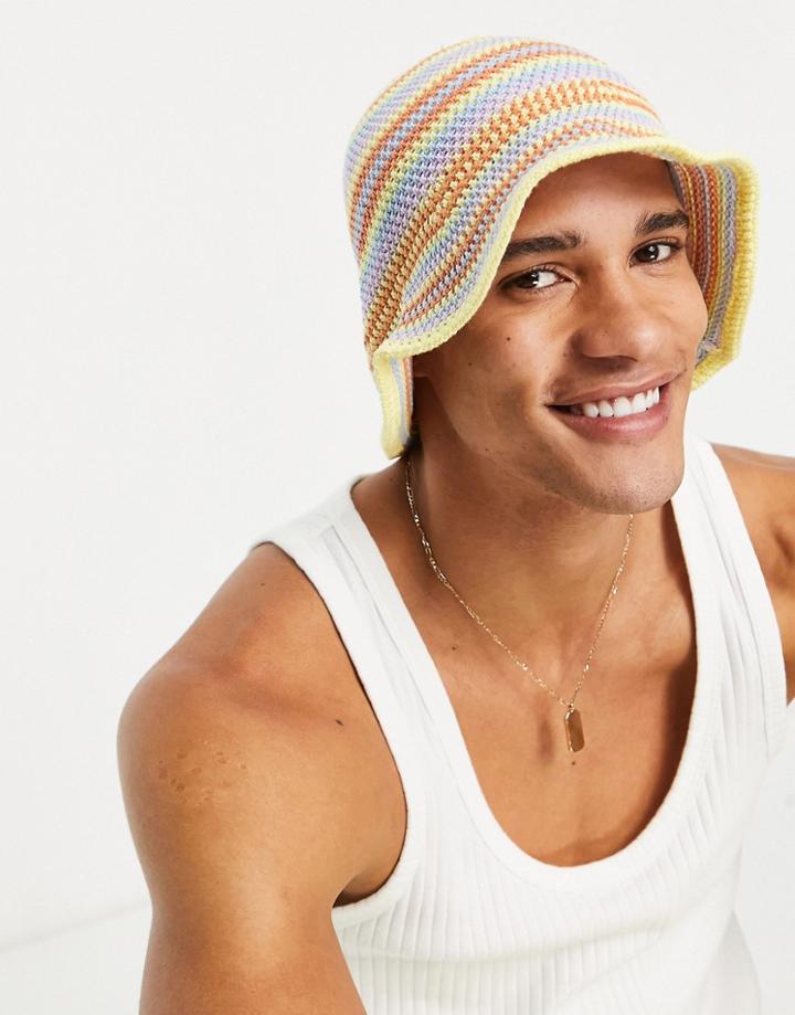 Asos Design Bucket Hat In Knit Stripe-multi