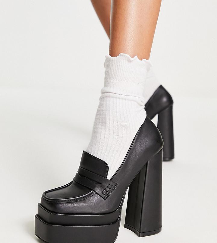 Daisy Street Exclusive Double Platform Heeled Shoes In Black
