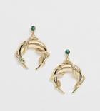 Reclaimed Vintage Inspired Horn Earrings With Snake & Stone Detail - Gold