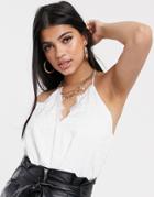 Parallel Lines Cami Wrap Body In White Leopard Print With Lace Trim