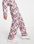 Asos Design Wide Leg Suit Pants With Bias Tartan Plaid In Pink