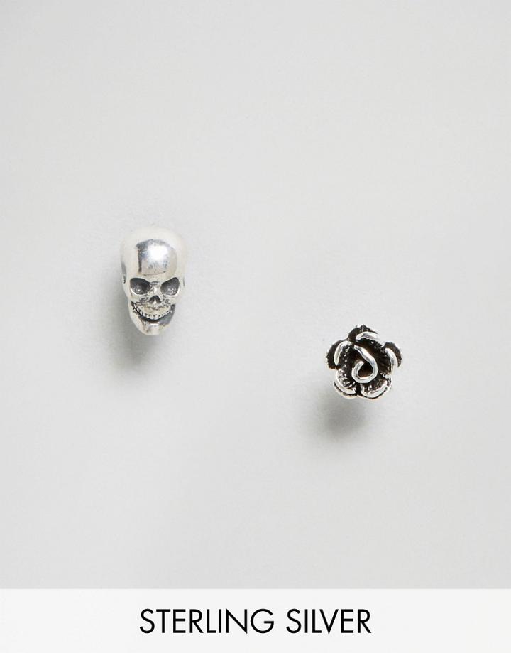 Regal Rose Sterling Silver Life & Death Mis Match Stud Set - Silver