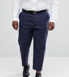 Asos Plus Tapered Smart Pants In Navy Wool Mix Texture - Navy