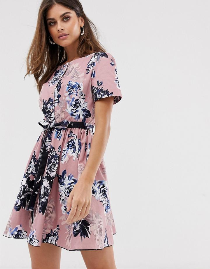 French Connection Short Sleeve Structured Floral Dress