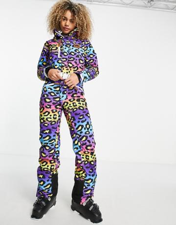 Oosc Wavey Leopard Female Fit Ski Suit In Multi
