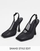 Asos Design Pryce Square Toe Mesh Slingback Heels In Black