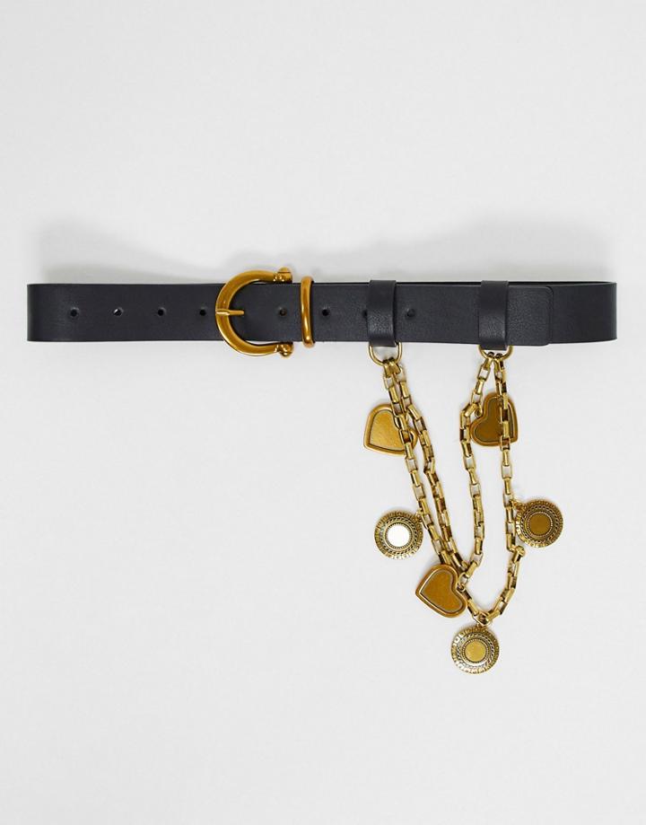 Asos Design Chain And Charm Detail Waist And Hip Belt In Black