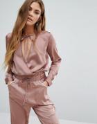 Young Bohemians Wrap Front Top With Tie Neck Co-ord - Pink