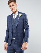 Asos Wedding Skinny Suit Jacket In Check - Blue