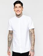 Minimum Shirt With Grandad Collar & Short Sleeves In White - White