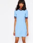 Monki Contrast Striped Dress - Light Blue