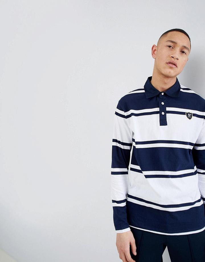 Mango Man Block Striped Rugby In Navy - Navy