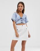 Noisy May Acid Wash Denim Crop Top-blue