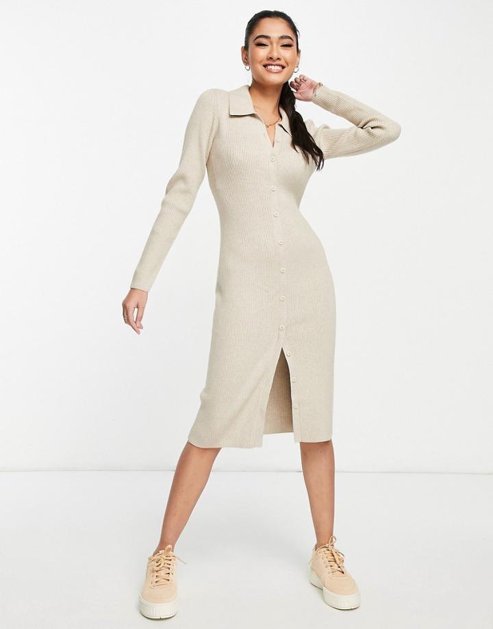 Abercrombie & Fitch Ribbed Knitted Dress In Beige-neutral