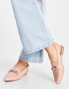 London Rebel Sling Back Ballet Flats With Chain In Beige-neutral