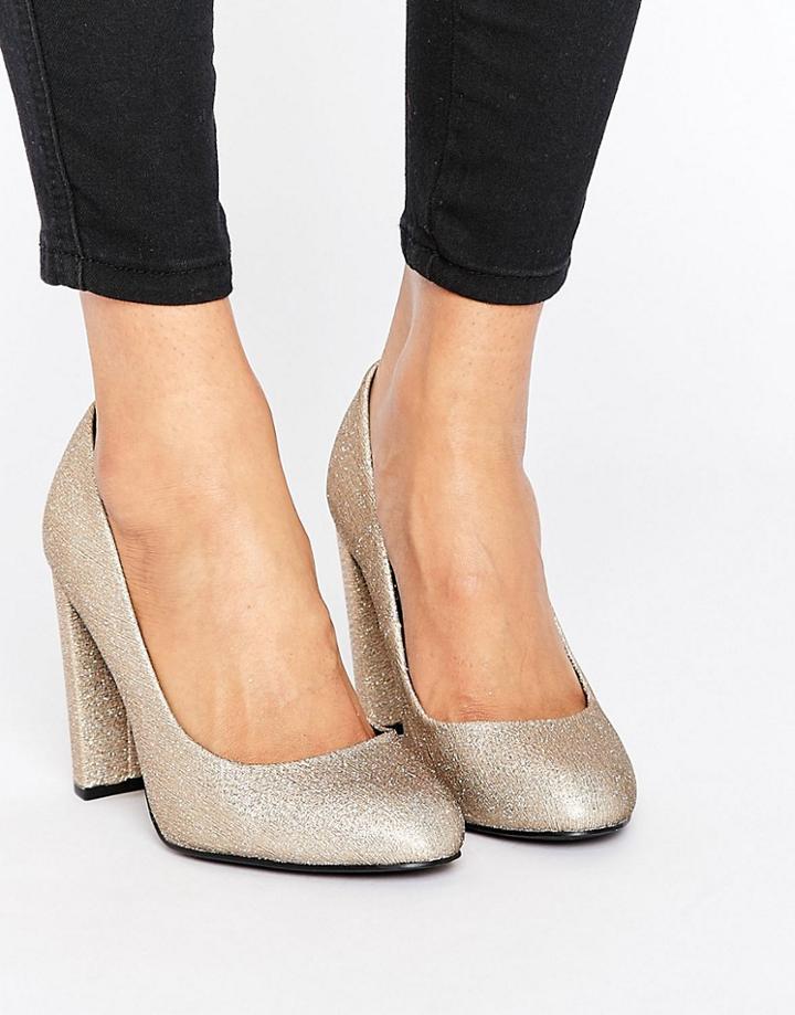 New Look Glitter Block Court Heel - Gold