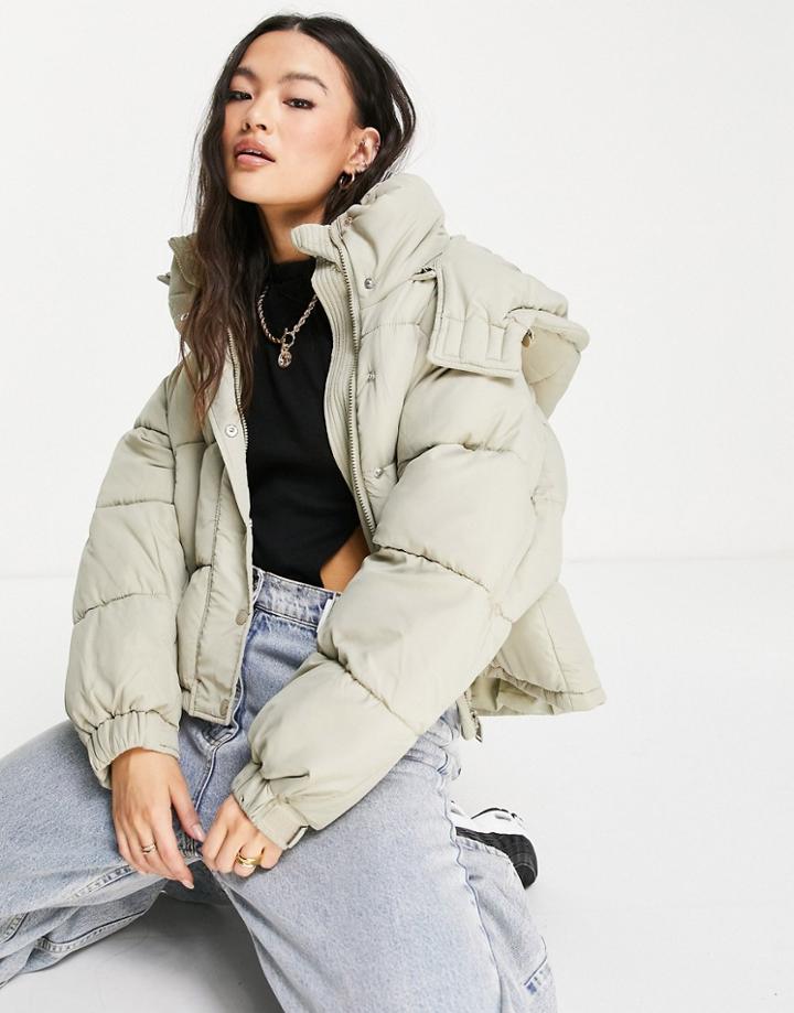 Sixth June Oversized Cropped Hooded Puffer Coat-green