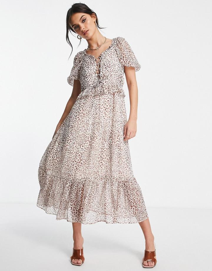 Miss Selfridge Chiffon Maxi Dress In Animal-white