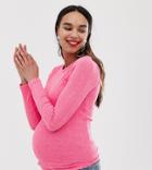 New Look Maternity Rib Crew Neck Top In Bright Pink - Pink