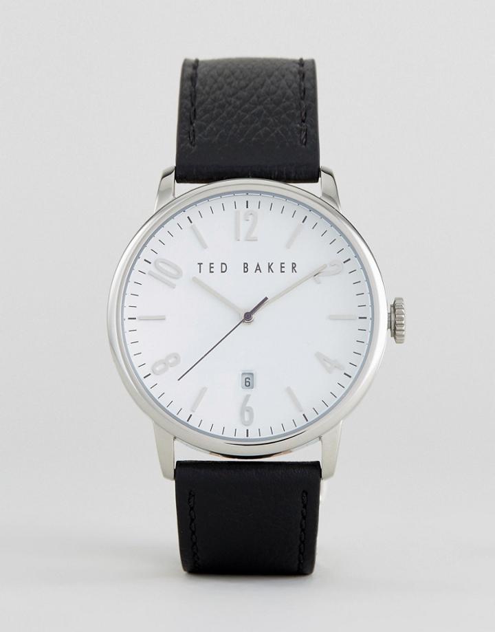 Ted Baker Daniel Leather Watch In Black - Black