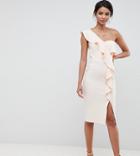 Silver Bloom Ruffle One Shoulder Dress In Nude - Pink