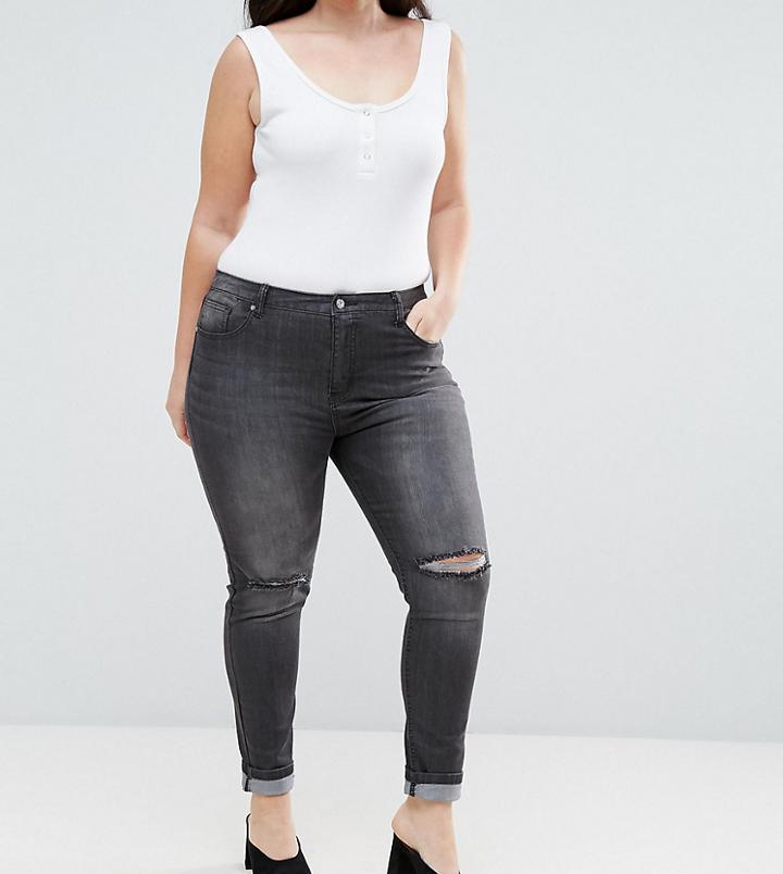 Koko Ripped Knee Detail Skinny Fit Jean - Gray