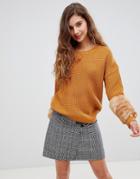Willow & Paige Oversized Cable Knit Sweater With Faux Fur Cuffs - Tan