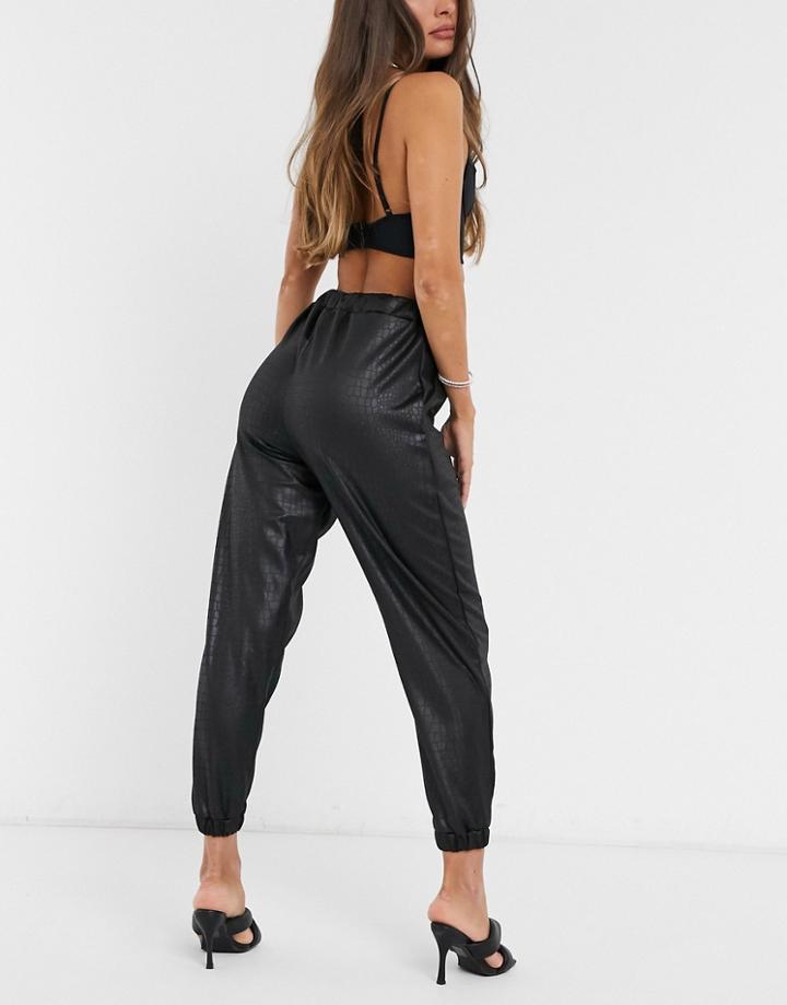 Asos Design Crocodile Leather-look Jogger In Black