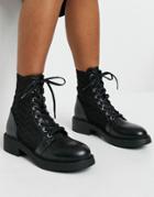 Bershka Zig Zag Detail Quilted Biker Boots In Black