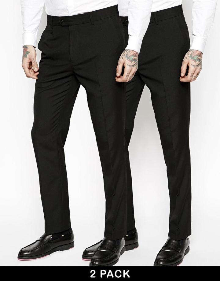 Asos 2 Pack Slim Pants In Black Save 11%