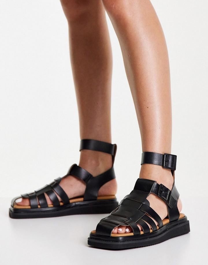 Topshop Pace Leather Gladiator Sandals In Black