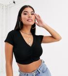 Asos Design Petite Ruched Front Short Sleeve Tee In Black