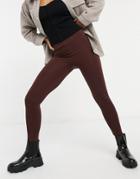 Asos Design Leggings With High Waist In Chocolate-brown