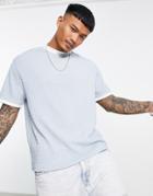 Asos Design Relaxed T-shirt In Blue Texture With Contrast Neck And Cuffs