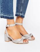 New Look Bow Front Block Heel Sandals - Gray