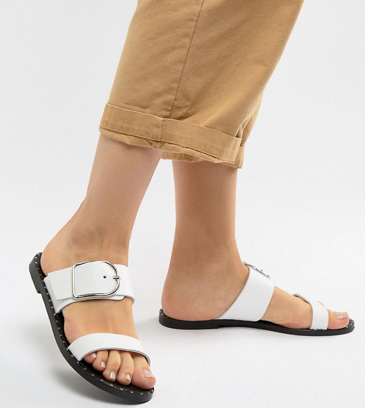 Depp Wide Fit Leather Flat Sandals - White