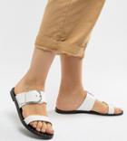 Depp Wide Fit Leather Flat Sandals - White