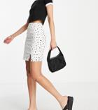 Asos Design Tall Mini Skirt In Linen Look With Notch Hem In Spot Print-multi