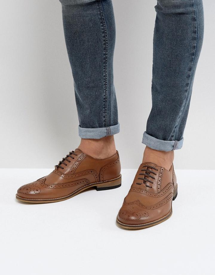 Dune Braker Brogues In Tan Leather - Tan