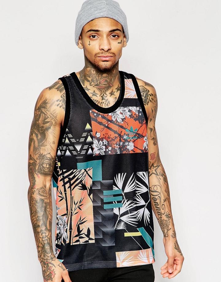 Adidas Originals Floral Tank With Number Back Print Aj7843 - Black