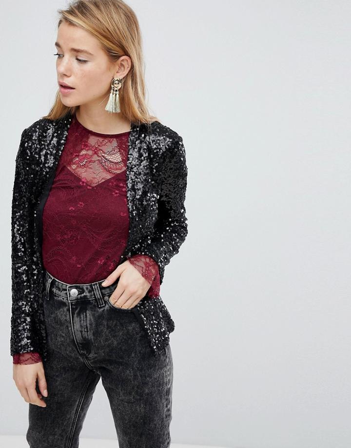 New Look Sequin Blazer - Black
