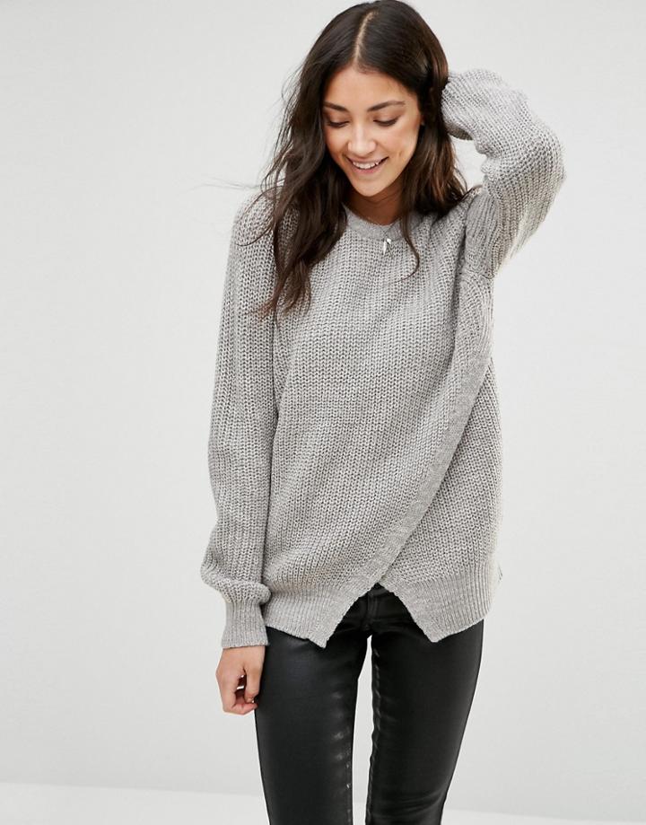 Brave Soul Cross Front Sweater - Gray