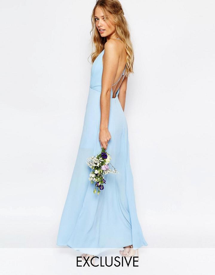 Fame And Partners Valentina Maxi Dress With Cut Out Back - Blue